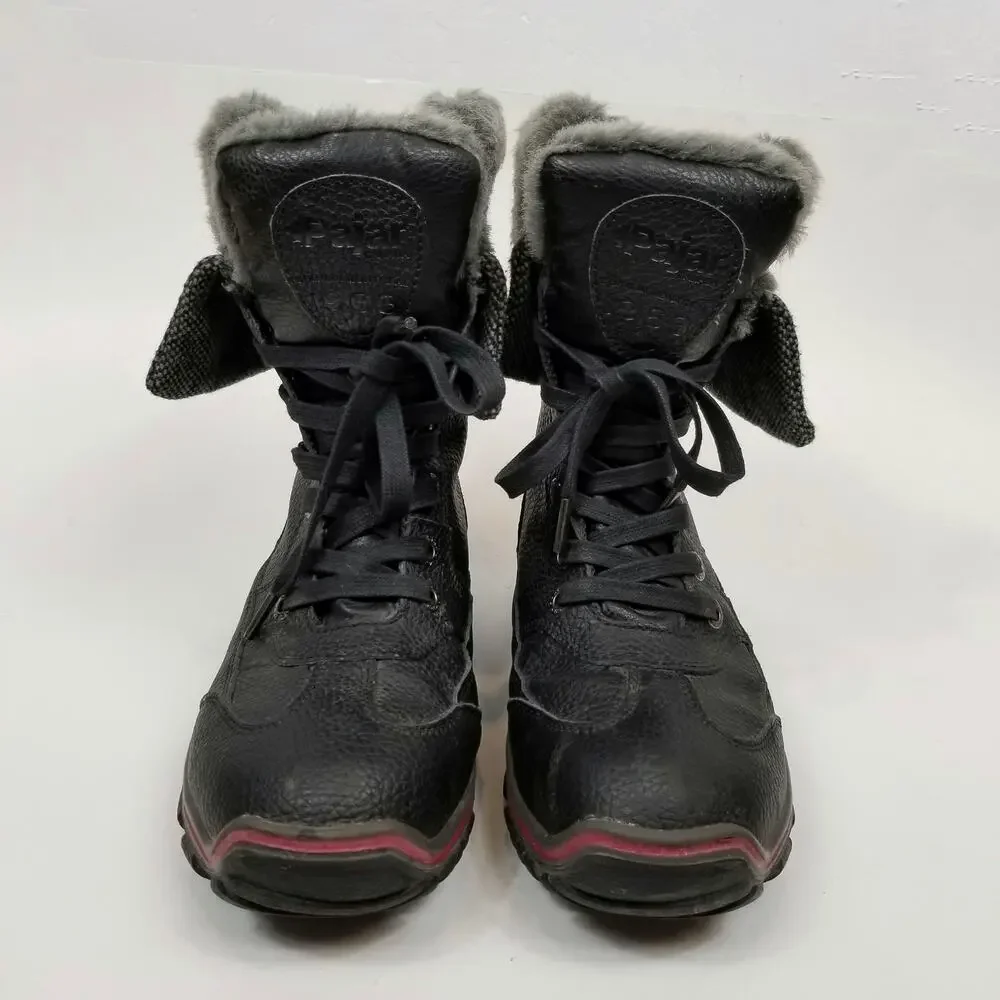 Pajar Canada Women's Alice Black Leather Winter Rain Snow Boots Size 8-8.5